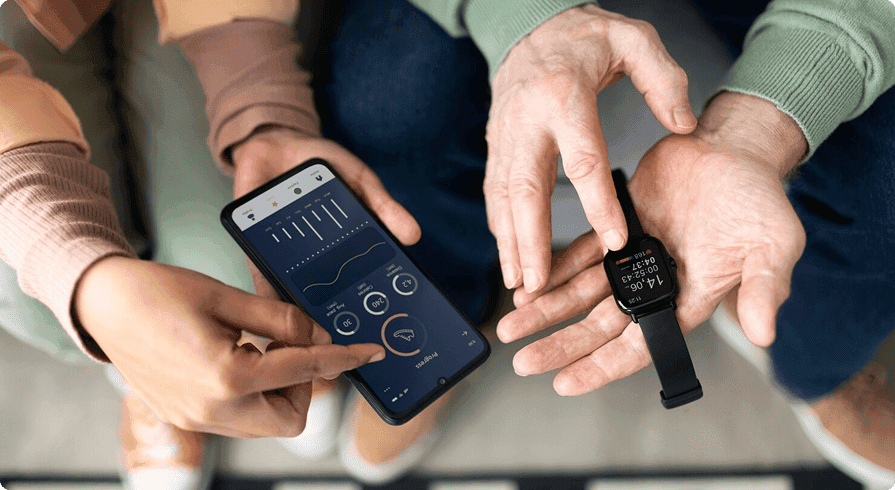 Illustration representing wearable app development services for smartwatches, fitness trackers, and connected devices.