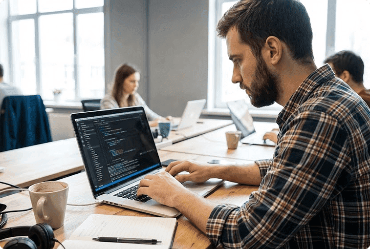 coding on laptop