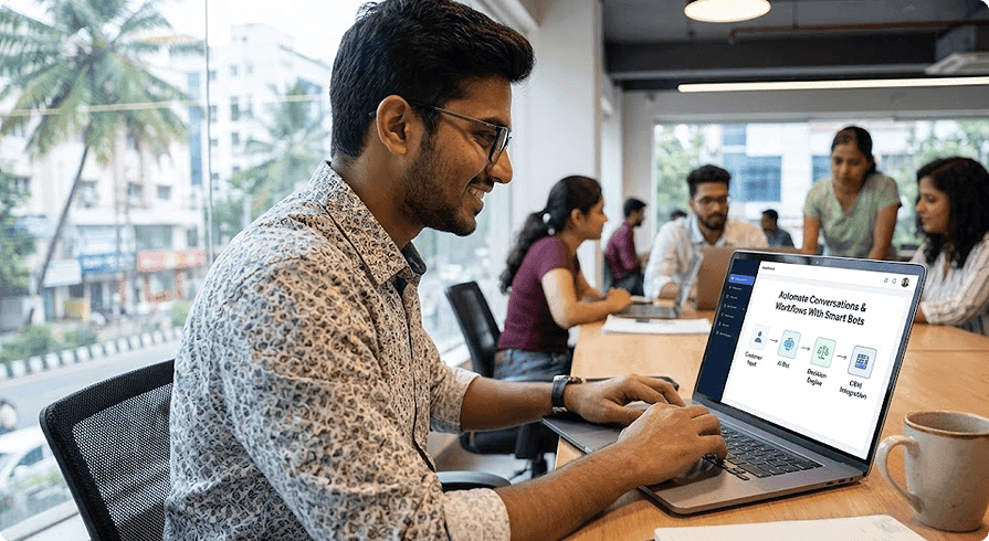 Illustration showcasing bots development services, including AI-powered chatbots and automated digital assistants.
