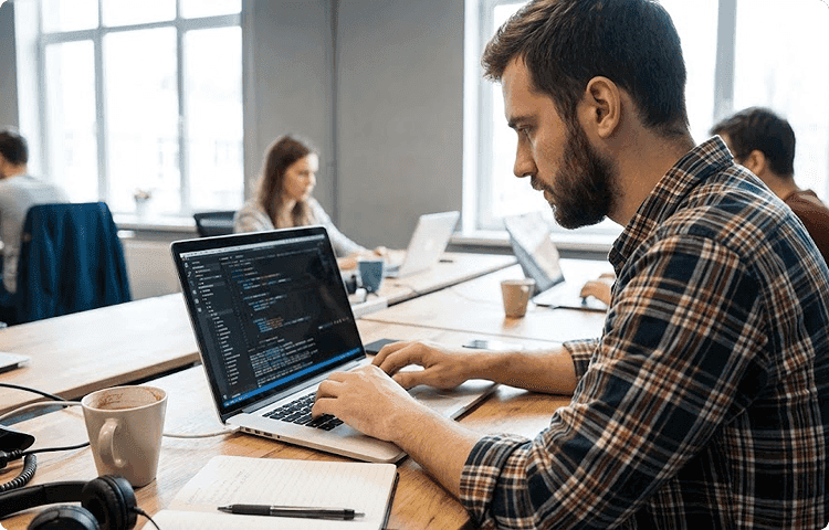 coding on laptop
